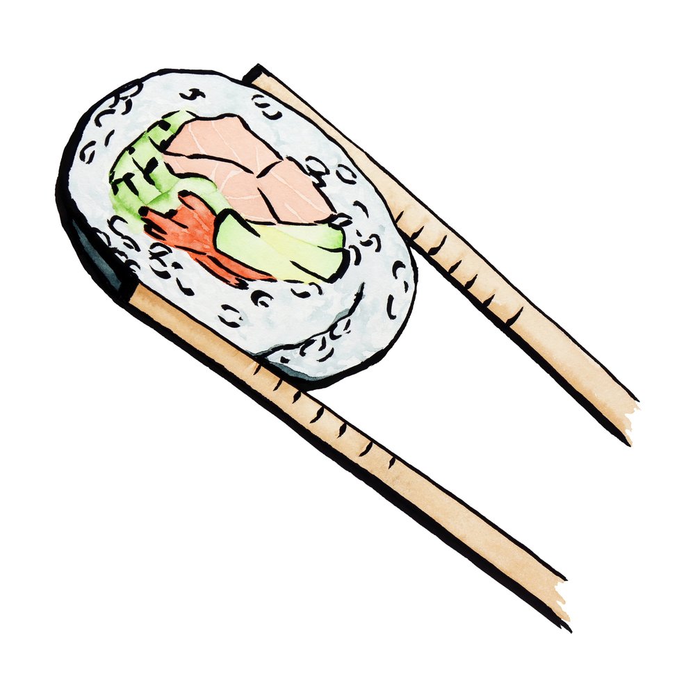 Sushi tekercs evőpálcikával alkotó: Natalie Bruns