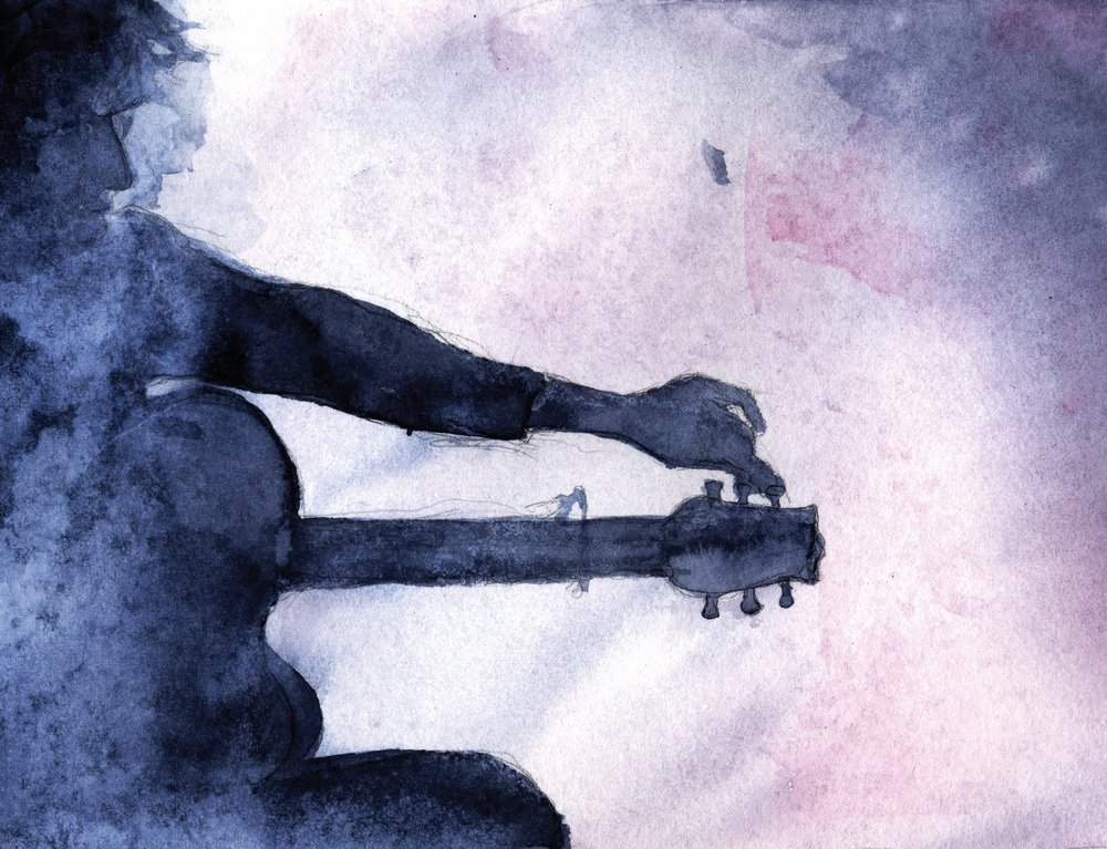 Kék akvarell gitáros alkotó: RodMacIver