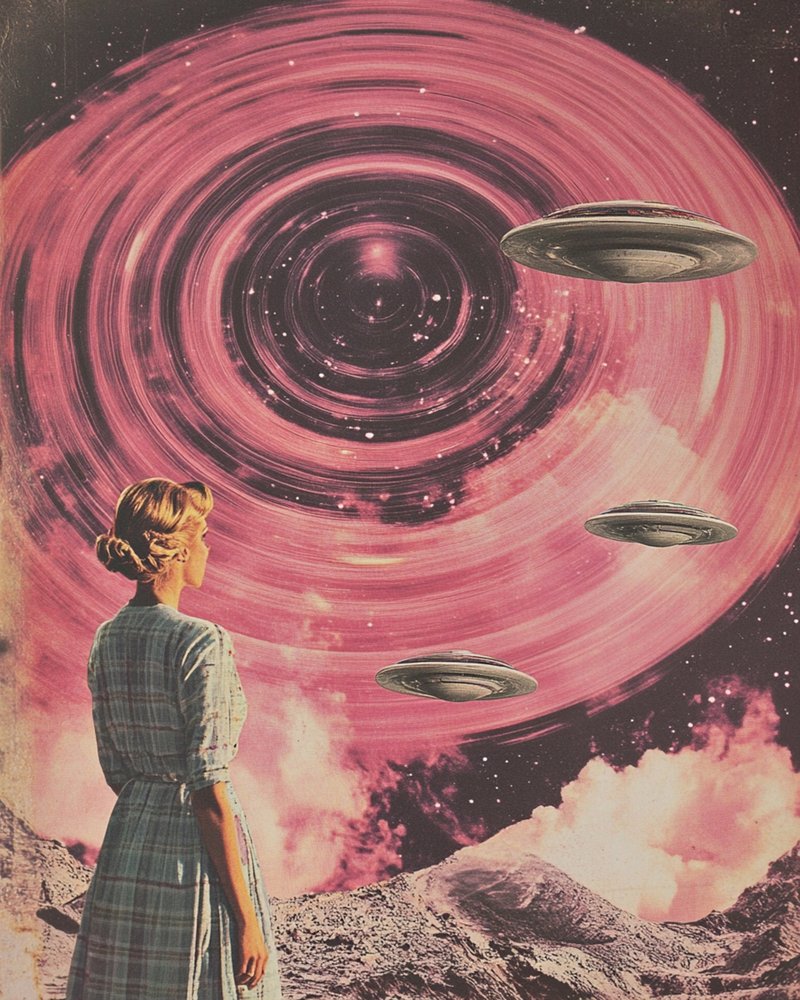 Retro sci-fi galaxis-kilátás alkotó: Samantha Hearn