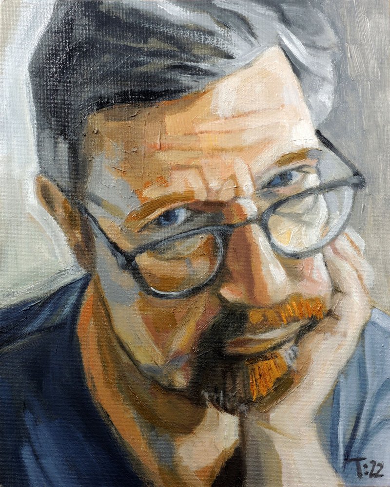 Gondolkodó férfi szemüvegben alkotó: Tore Bahnson