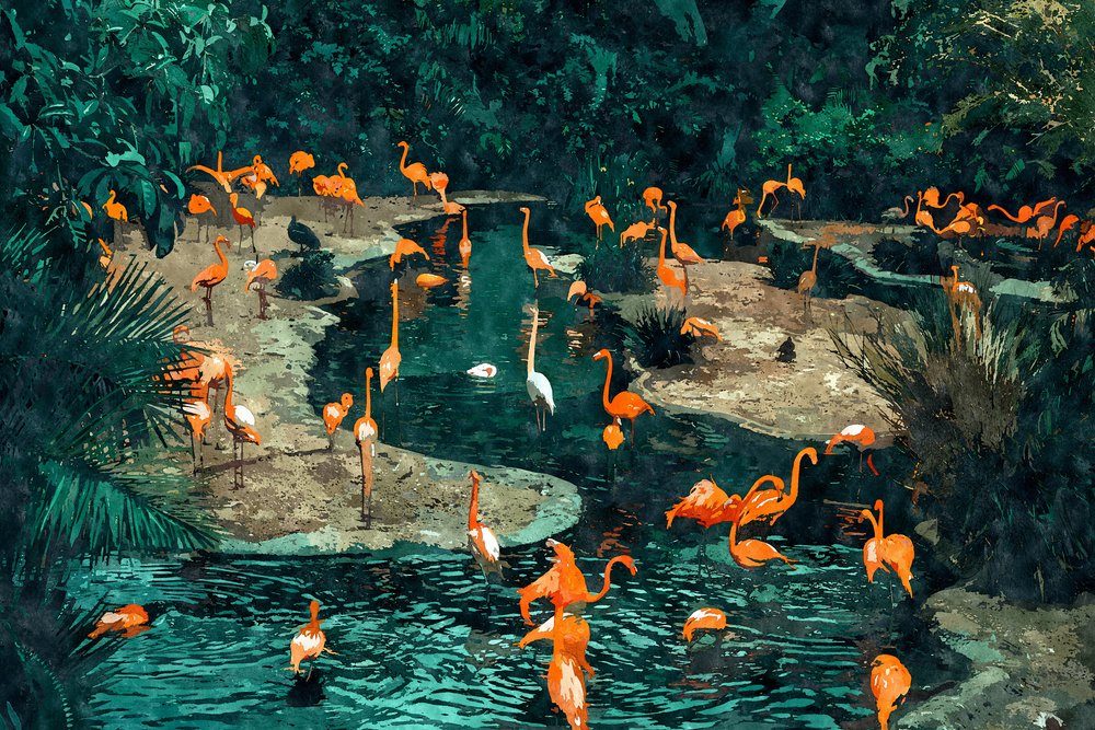 Flamingók a trópusokon alkotó: Uma Gokhale