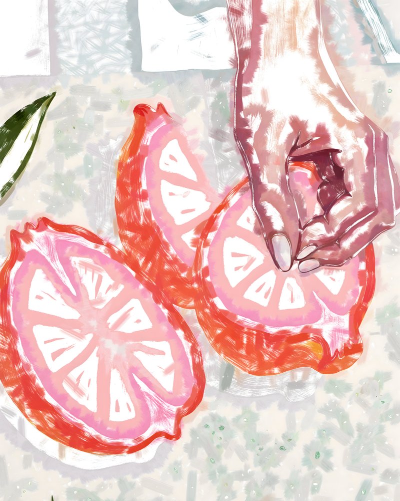 Kéz és rózsaszín citrus alkotó: Uma Gokhale