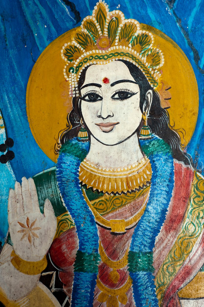 Parvati hindu istennő festménye egy templom falán Sangamankandában, Srí Lanka keleti partján. 2010. május 29. alkotó: Unknown