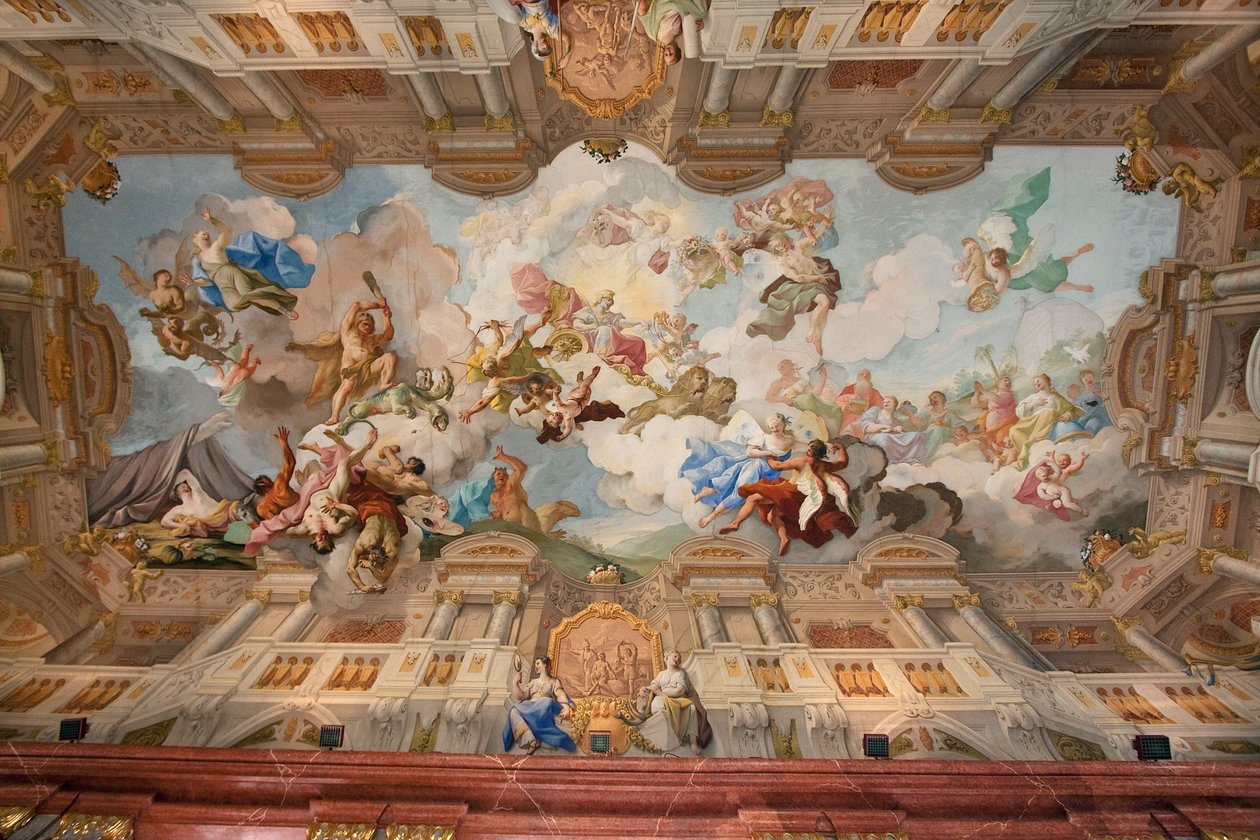Gaetano Fant építészeti festménye a mennyezeti freskón a Stift Melk bencés kolostor márványtermében, Alsó-Ausztria, Ausztria alkotó: Unknown