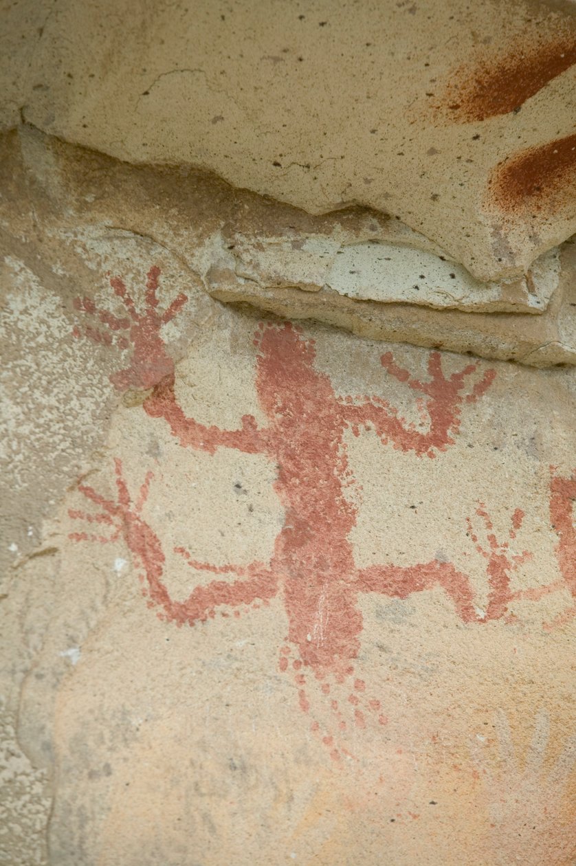Argentína, Patagónia, Cueva de las Manos, primitív barlangfestmény gyíkról alkotó: Unknown