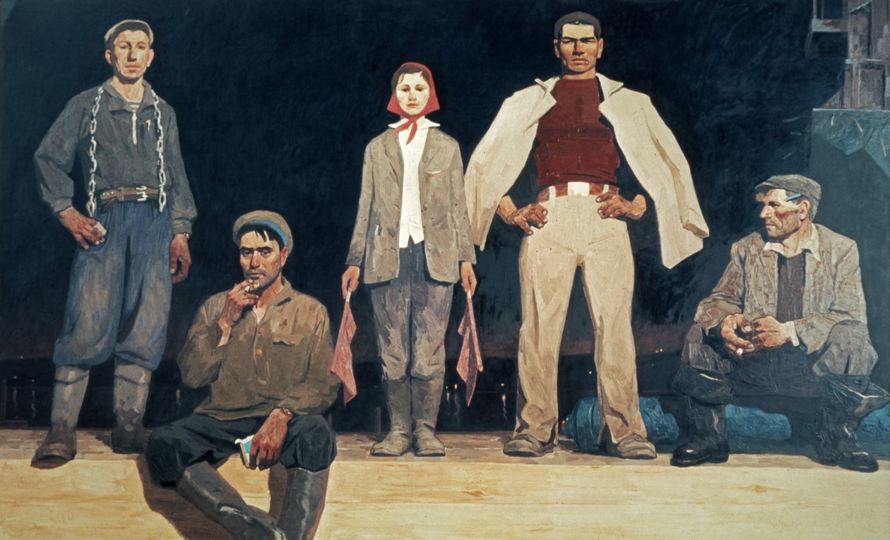 Bratsk építői 1957 Viktor Popkov festménye, Szocialista realizmus. alkotó: Unknown