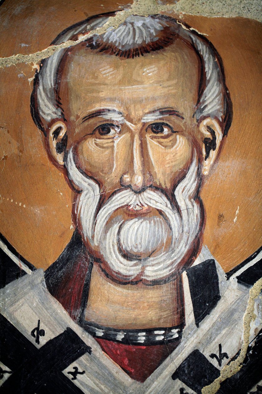 Bizánci freskó a 15. századból (részlet) Szent Miklós falfestmény Mihály arkangyal kápolna, Galata falu Ciprus Festett templomok UNESCO-hely Troodos, Ciprus alkotó: Unknown