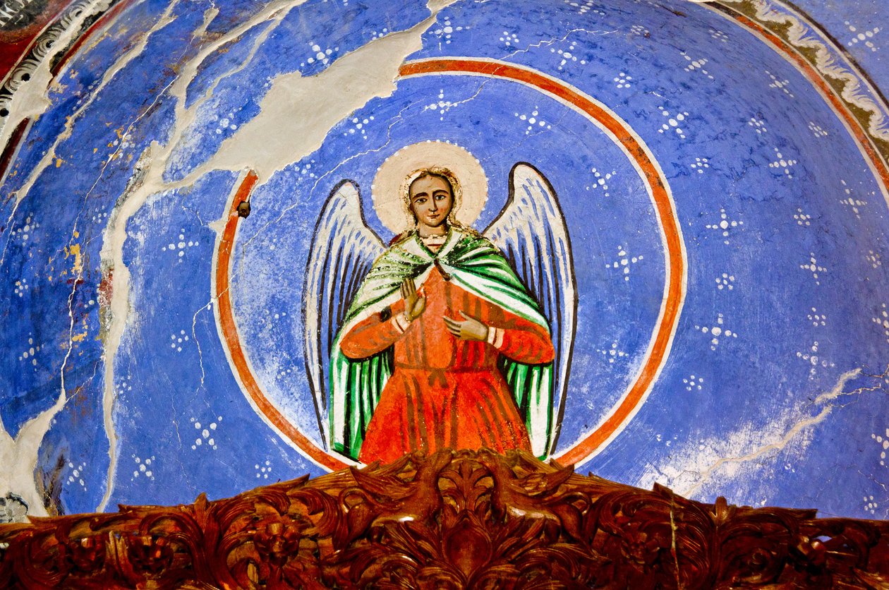 Freskó a St Marys templomban, Leusa, Albánia alkotó: Unknown