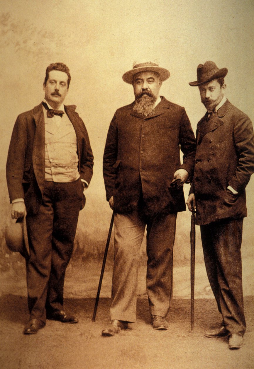 Giacomo Puccini (1858-1924) librettistákkal, Giuseppe Giacosával és Luigi Ilicával. alkotó: Unknown