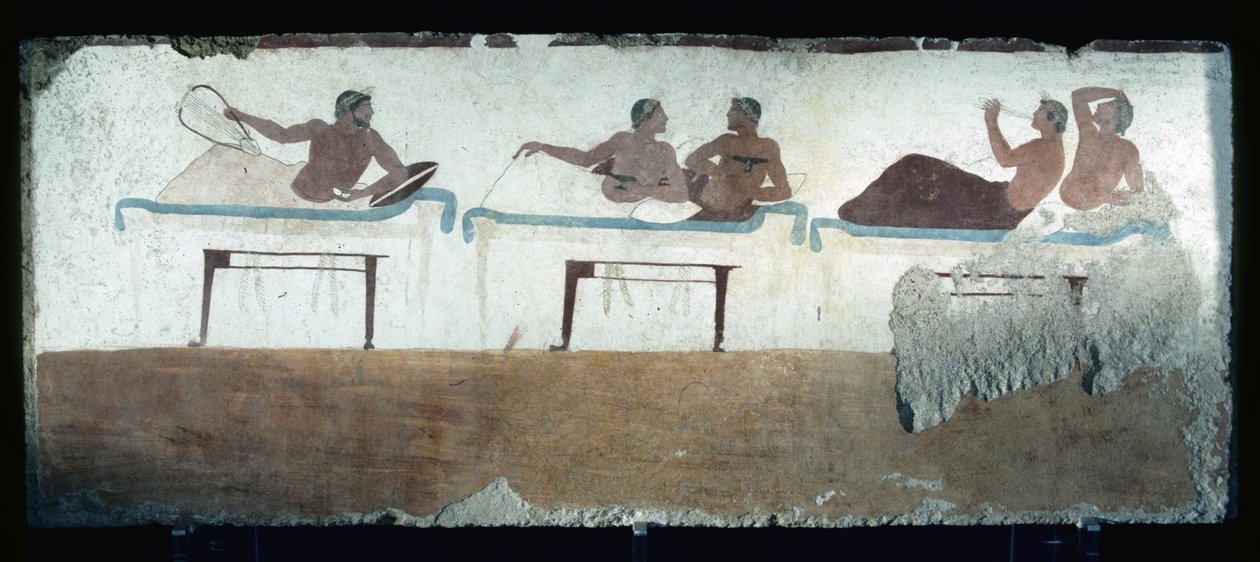 Görög festmény a búvár sírjából, Paestum, Kr.e. 480 bankett. Szimpóziumi jelenet, Olaszország alkotó: Unknown