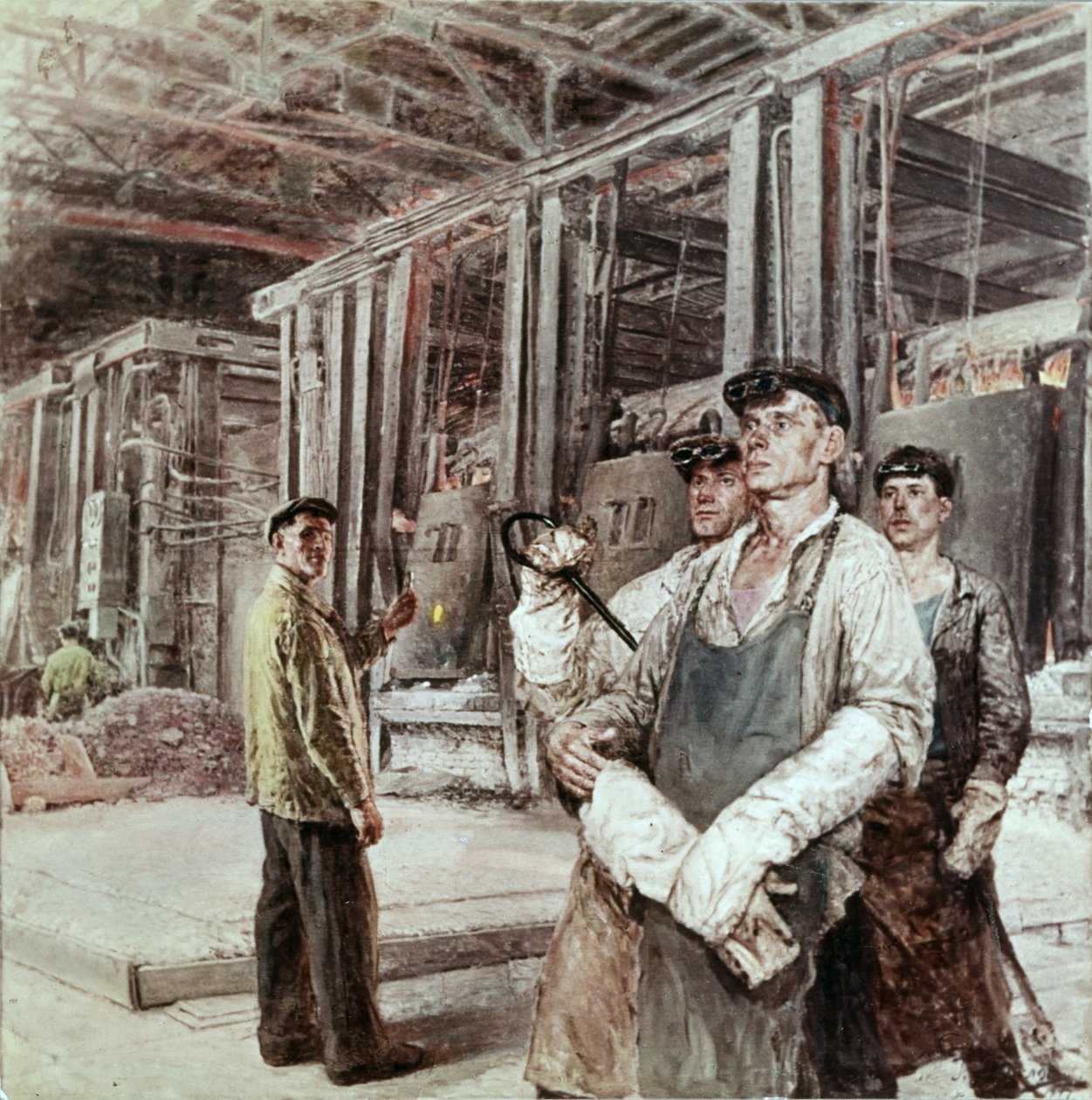 Gussarov, a kalapács- és sarlóacélgyár és brigádja híres acélkohója, G, Gorelov, Social Realism. alkotó: Unknown