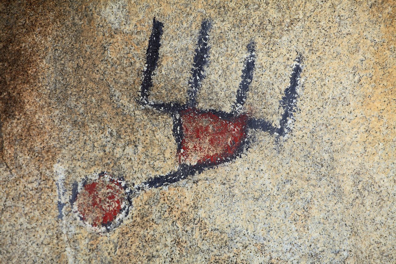 Észak-Amerika indián petroglyfái. Az 50-es években készült festmény egy western forgatásához. Park National Joshua Tree, Kalifornia, USA. Észak-amerikai indián kultúra alkotó: Unknown