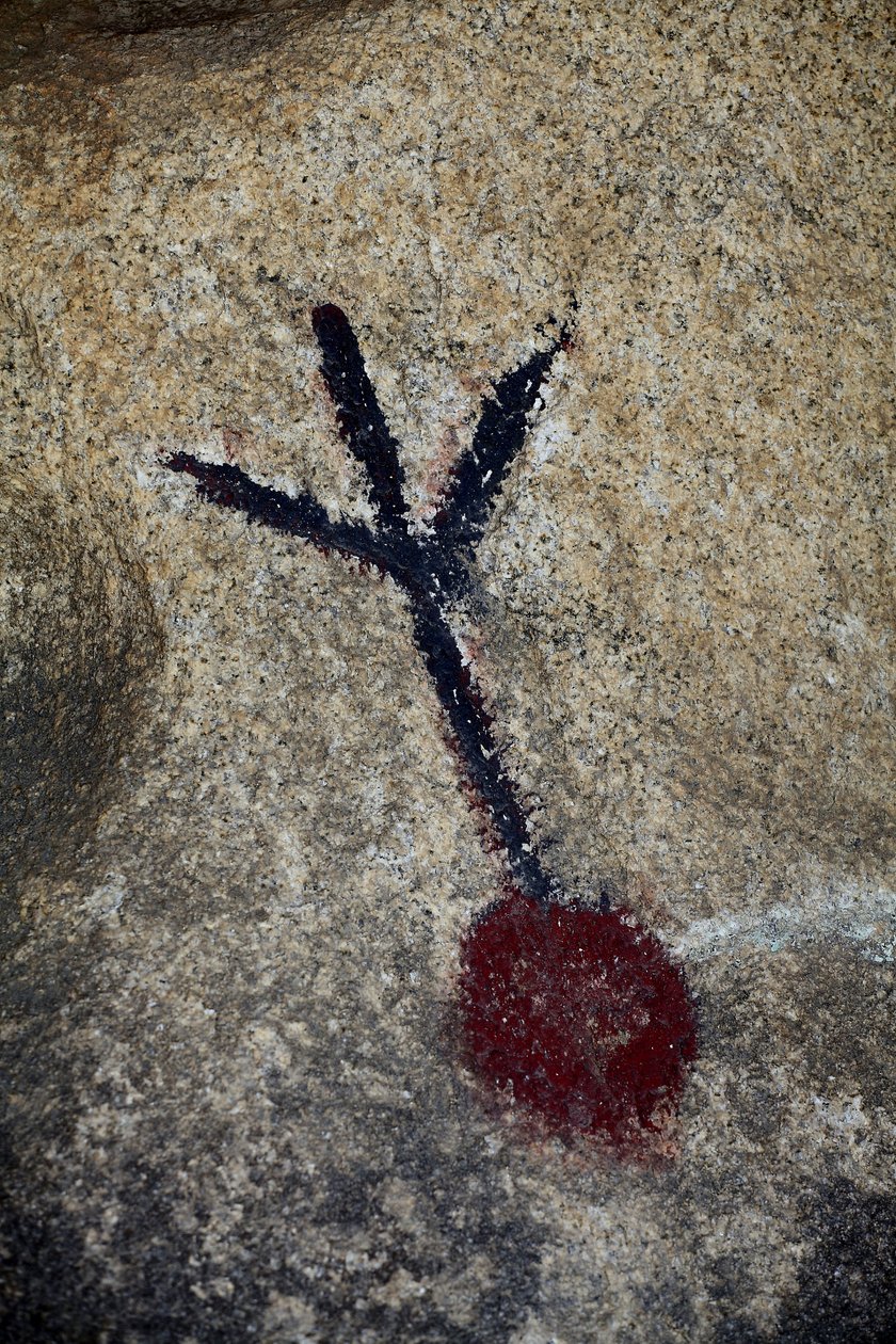 Észak-Amerika indián petroglyfái. Az 50-es években készült festmény egy western forgatásához. Park National Joshua Tree, Kalifornia, USA. Észak-amerikai indián kultúra alkotó: Unknown