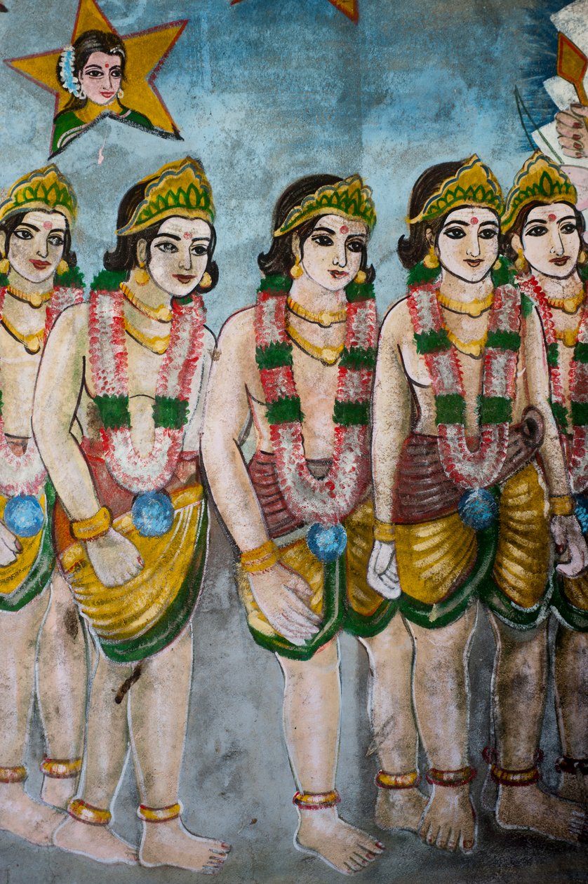 Hindu istenségek festménye egy templom falán Sangamankandában, Srí Lanka keleti partján. 2010. május 29. alkotó: Unknown