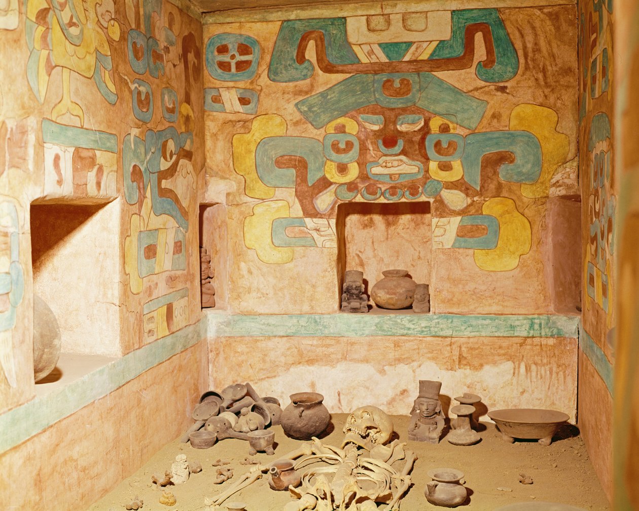 Monte Alban 104. sírjának rekonstrukciója, amely csontvázat tartalmaz alkotó: Unknown