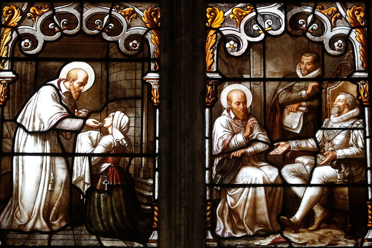 Saint Nizier templom, ólomüveg ablak, Szent Ferenc Sales, Claudius Lavergne (1815-1887), Lyon, Franciaország alkotó: Unknown