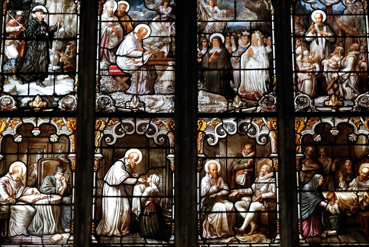 Saint Nizier templom, ólomüveg ablak, Szent Ferenc Sales, Claudius Lavergne (1815-1887), Lyon, Franciaország alkotó: Unknown