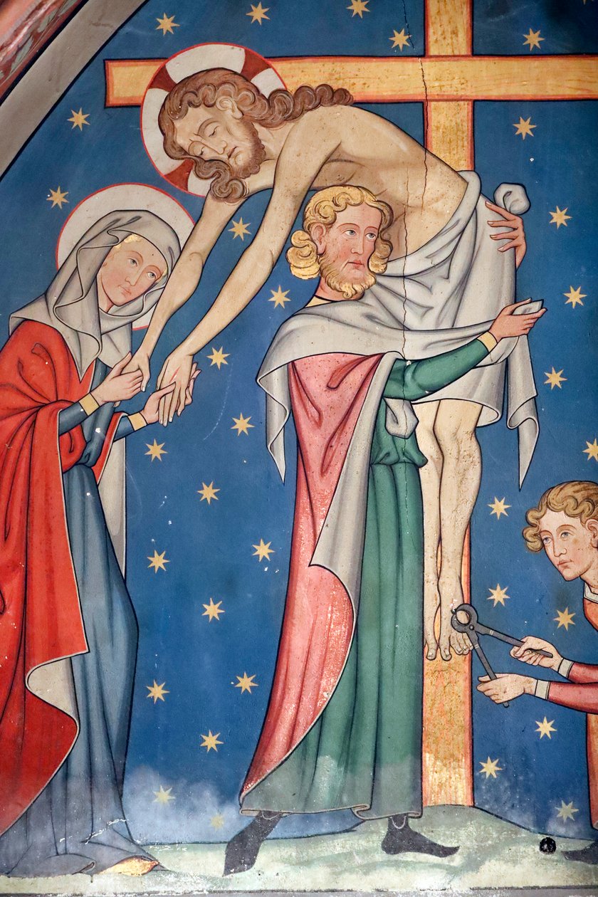 Saint-Pierre-le-Jeune protestáns templom, Krisztus szenvedése, Jézus leveszik a keresztről, Freskó, Strasbourg, Franciaország. alkotó: Unknown