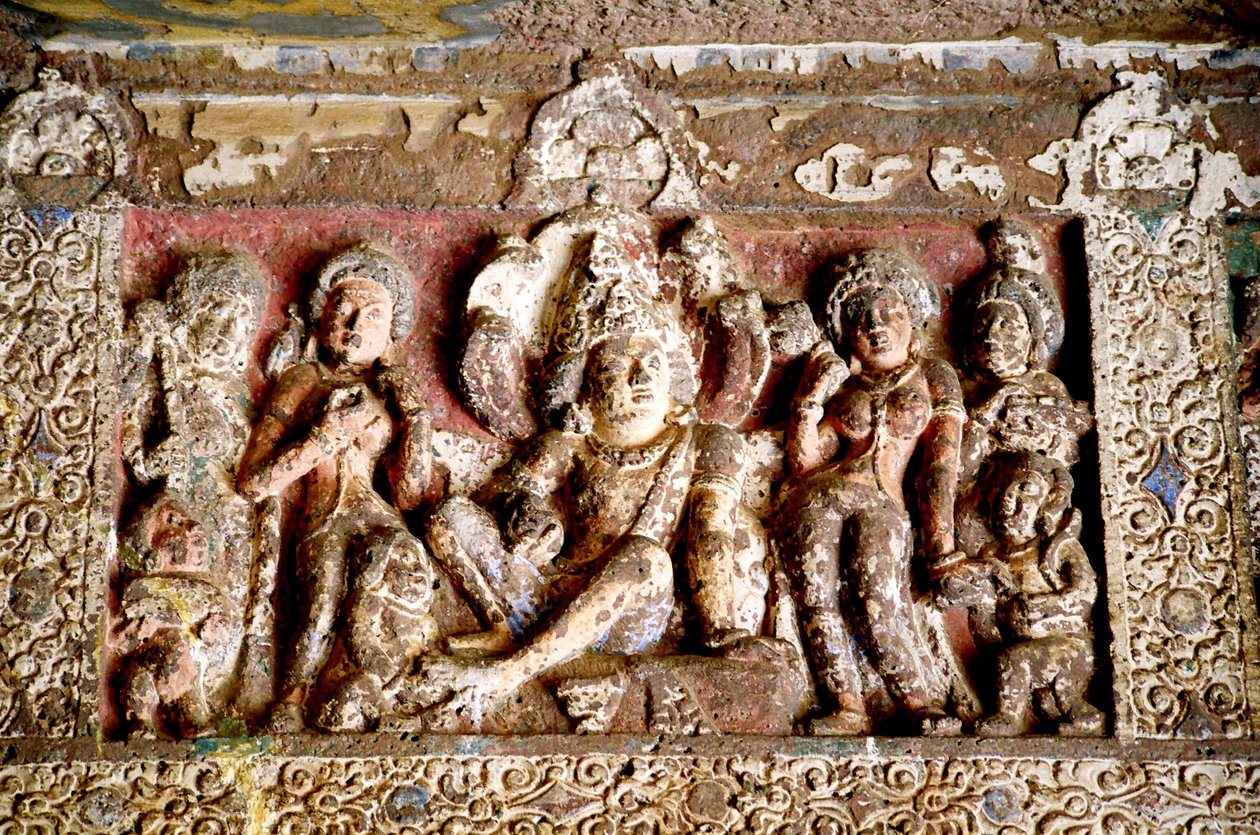 Kőfaragás Ajanta barlangokban, Maharashtra, India. A 29 buddhista barlangot az ie 2. század és i.sz. 1., valamint a 4-7. között tárták fel, de csak 1819-ben fedezték fel, kb. alkotó: Unknown
