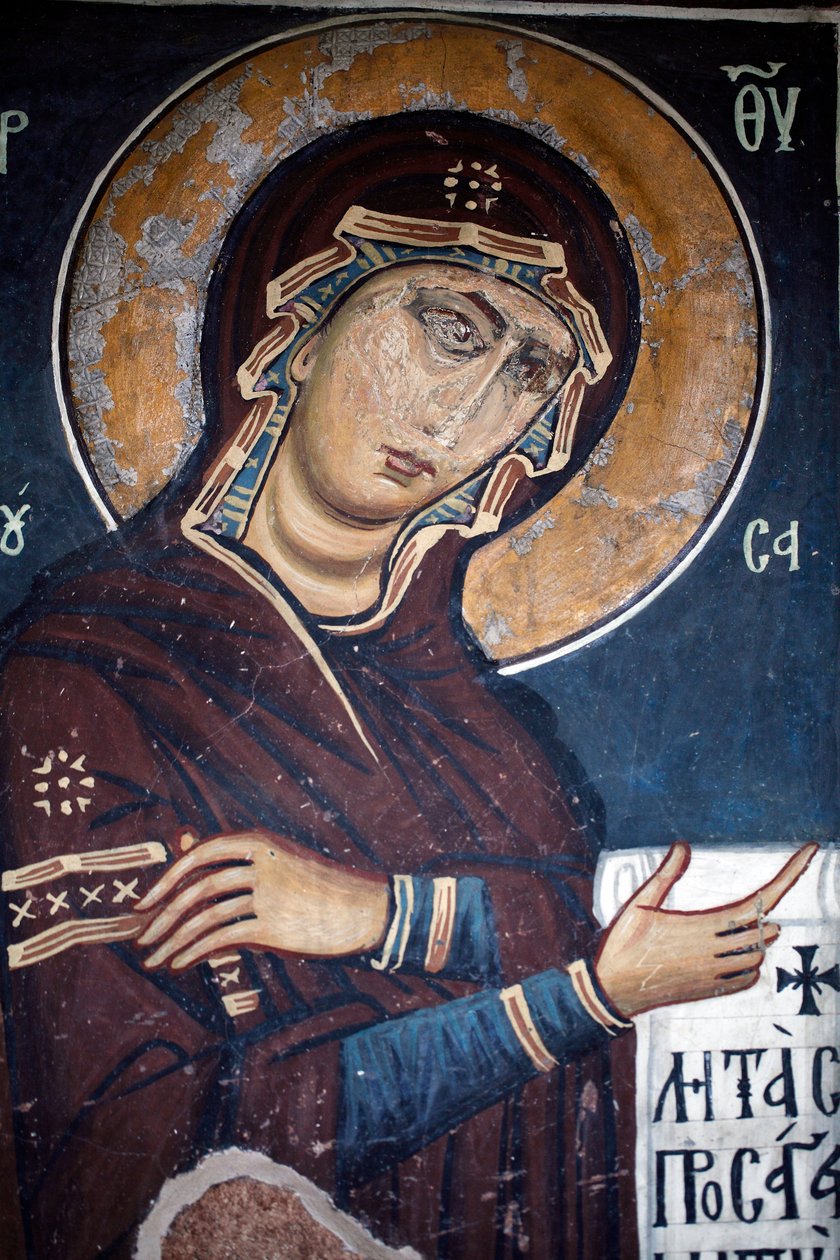 Az Irgalmas Szűz Bizánci Falfestmény az Asinou templomból Utolsó ítélet jelenet 12. század, restaurálva a 14. században UNESCO kulturális világörökség Troodos régió, Ciprus alkotó: Unknown