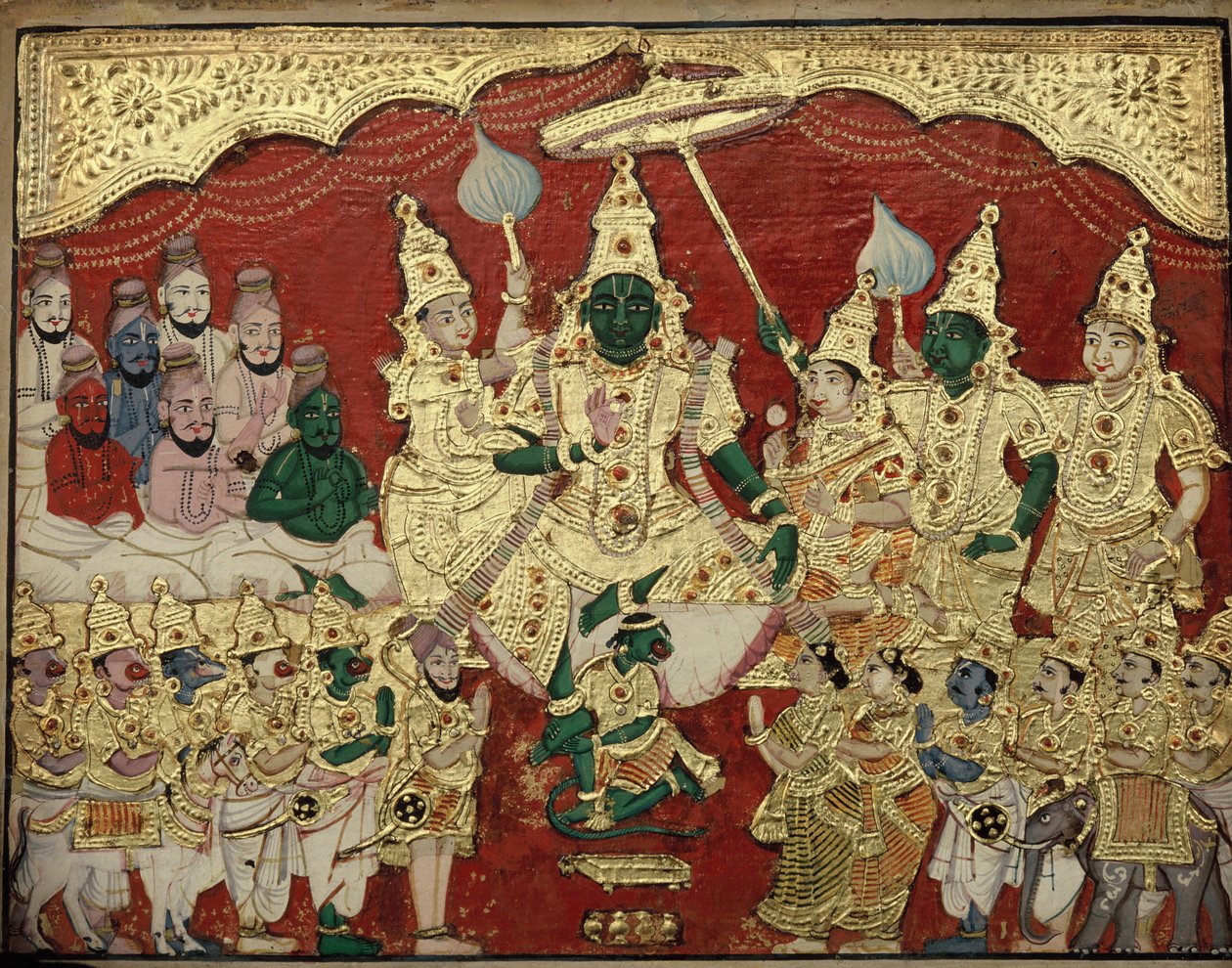 Rama tanácsa, Tanjore festőiskola a 19. század végén. Tamil Nadu, India alkotó: Unknown