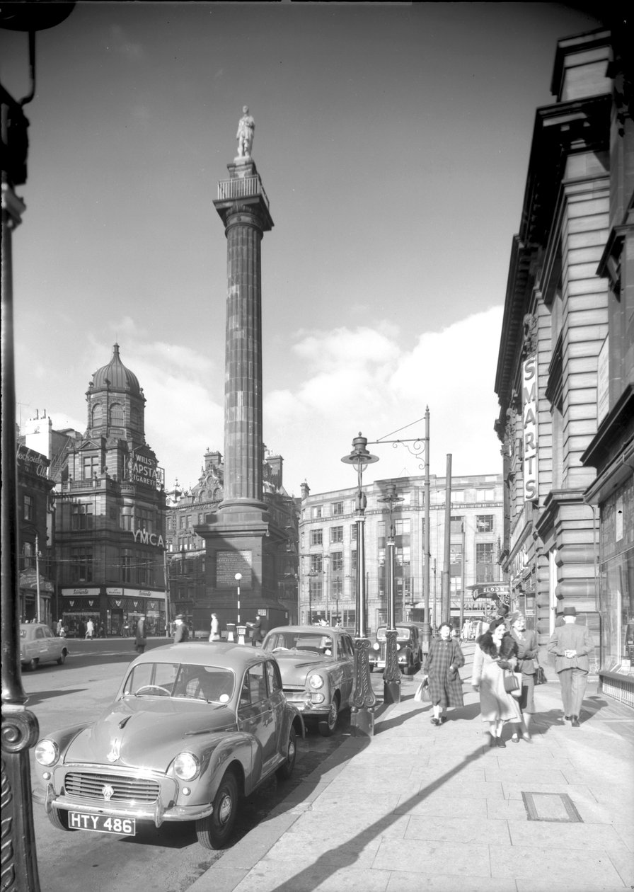 Kilátás a Gray Street mentén a Grays Monument felé, Newcastle upon Tyne, 1955. október (bw fotó) alkotó: Unbekannt Unbekannt