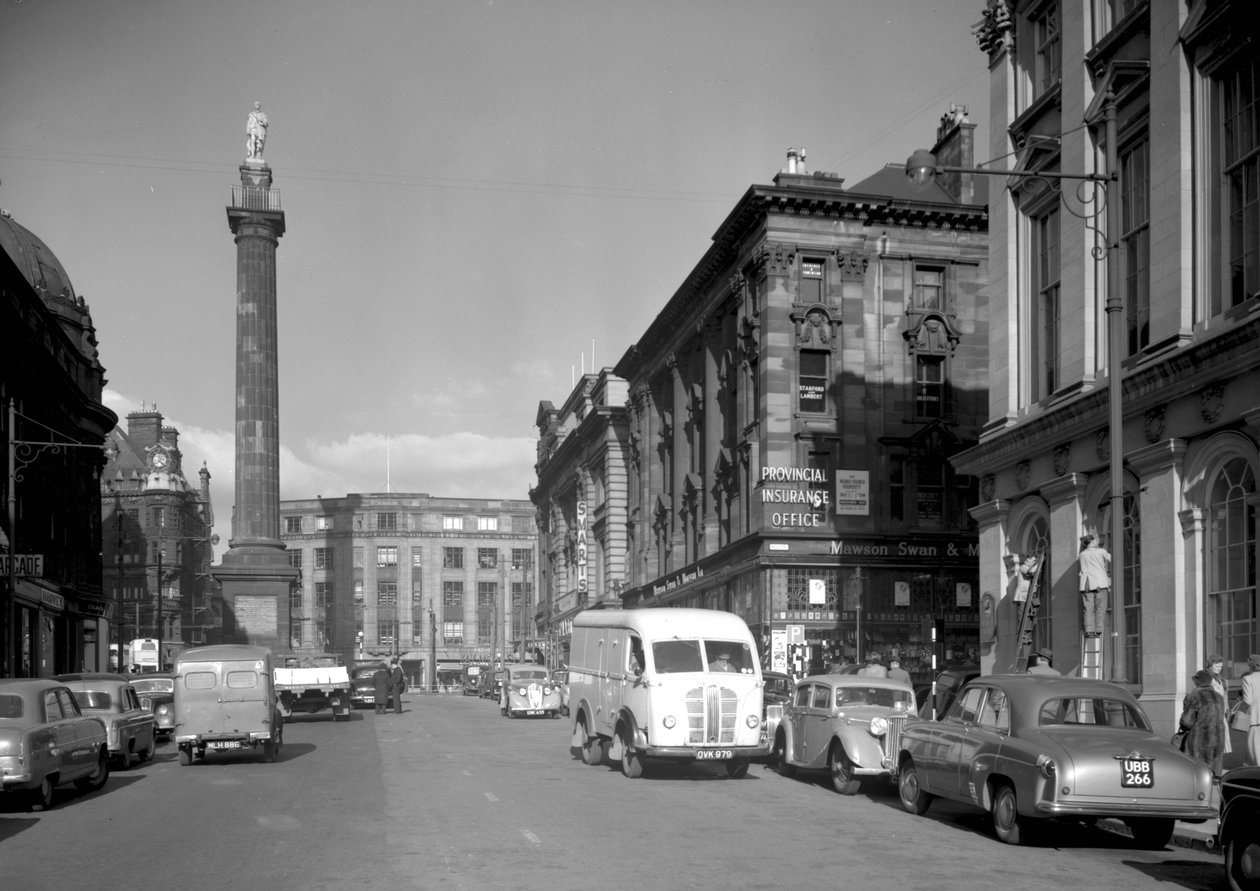 Nézet a Gray Street felé nézve a Grays Monument felé, Newcastle upon Tyne, 1955. október (bw fotó) alkotó: Unbekannt Unbekannt