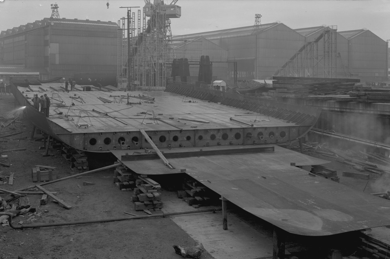 Nicola, az első SD14 kettős fenekének képe a Southwick hajógyárban, Sunderland, 1967. október 16. (bw fotó) alkotó: Unbekannt Unbekannt