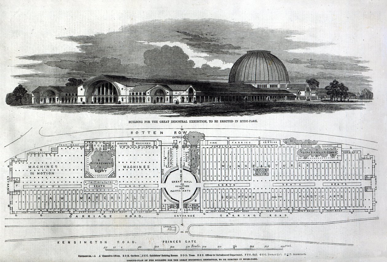 Épület a Nagy Ipari Kiállításhoz, 1850 (metszet) (bw fotó) alkotó: English School