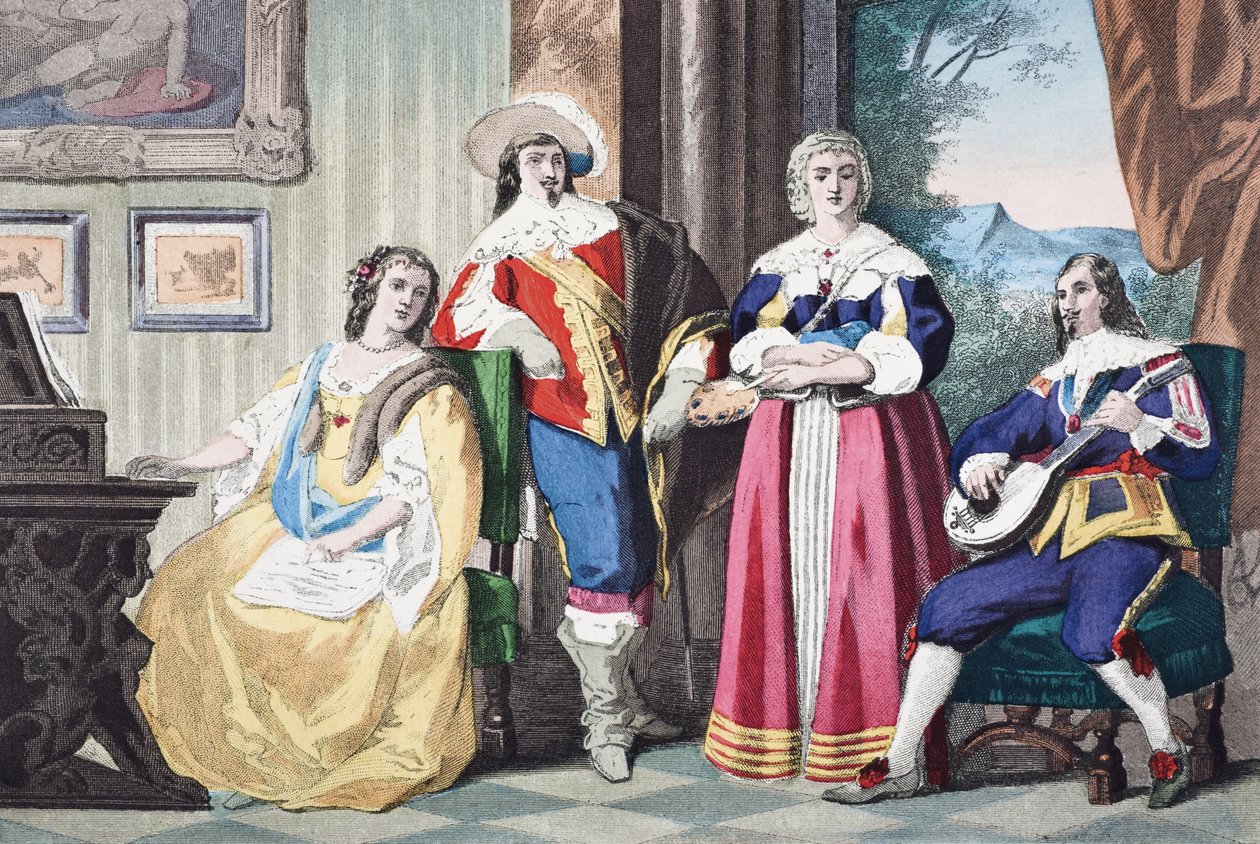 Angol lovas jelmez II. Károly uralkodása idején, 1670 körül, William Hickman Smith Aubrey (1858-1916) „Anglia nemzeti és hazai története” című könyvéből, London, 1890 körül alkotó: English School