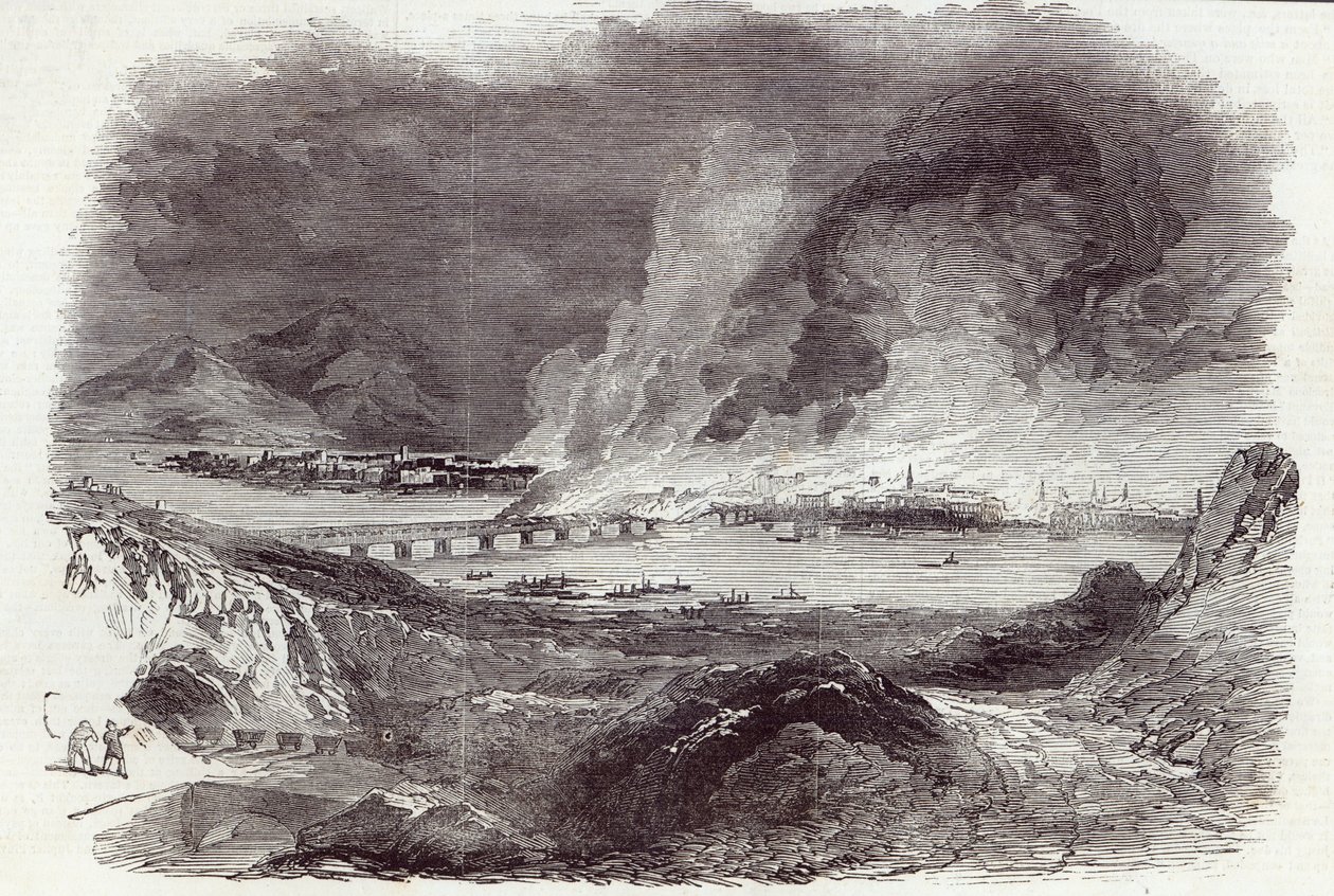 Nagy tűzvész Pittsburgh-ben, a The Illustrated London Newsból, 1845. május 17. (metszet) alkotó: English School