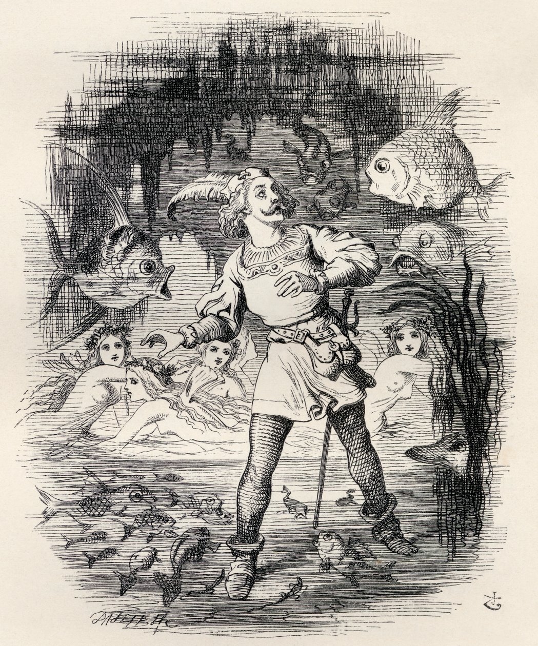 J. Tenniel illusztrációja a „Sir Rupert, a rettenthetetlen” című költeményből, amely Németország legendája, „The Ingoldsby Legends or Mirth and Marvels”, Thomas Ingoldsby 1865-ben megjelent (litho) alkotó: English School