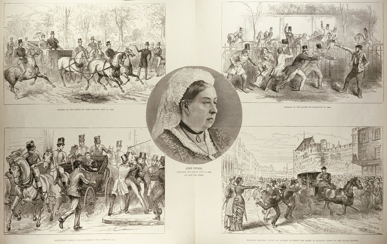 Illusztrációk a Viktória királynő elleni támadásokról, a „The Illustrated London News”-ból, 1882. március 11. alkotó: English School
