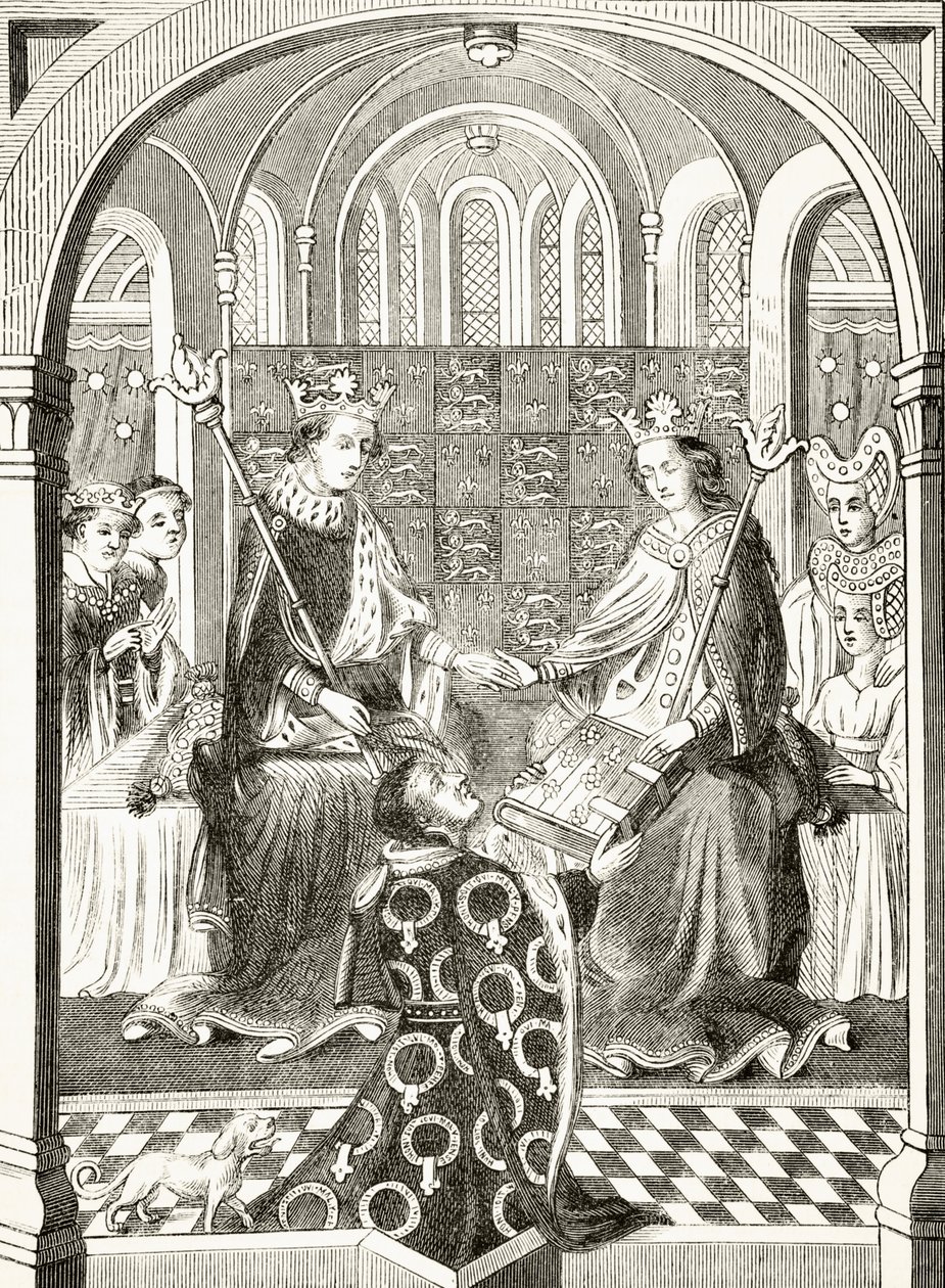 VI. Henrik angol király és hitvese, Anjou Margit az udvarukban William Hickman Smith Aubrey (1858-1916) „Anglia nemzeti és hazai története” című könyvéből, London, 18 körül. alkotó: English School