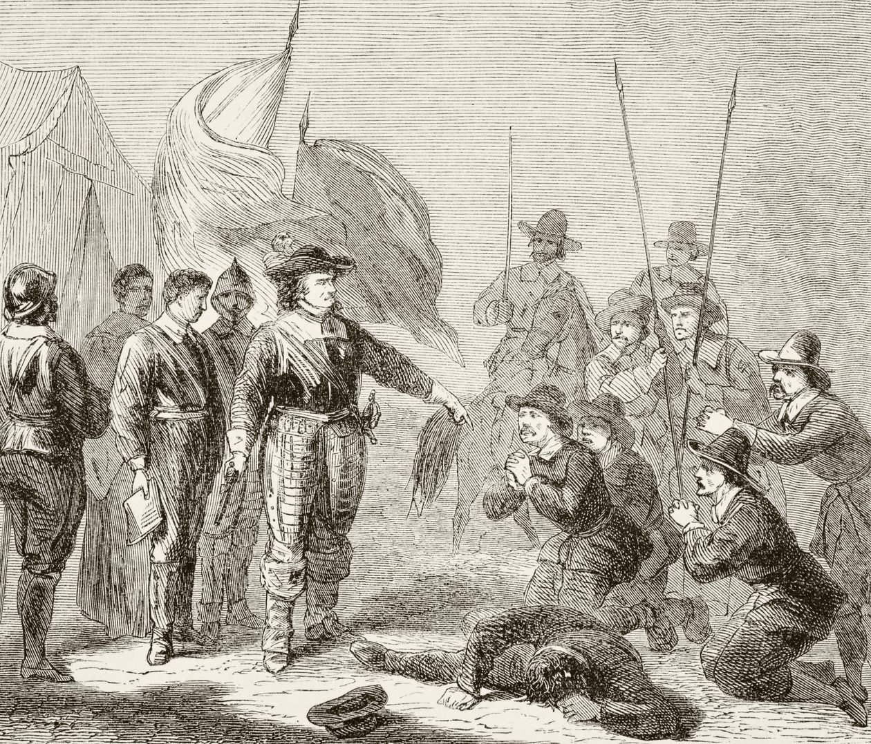 Oliver Cromwell elnyom egy Leveler-lázadást a hadseregben, 1649, William Hickman Smith Aubrey (1858-1916) „Anglia nemzeti és hazai története” című művéből, Londonban, 1890 körül. alkotó: English School
