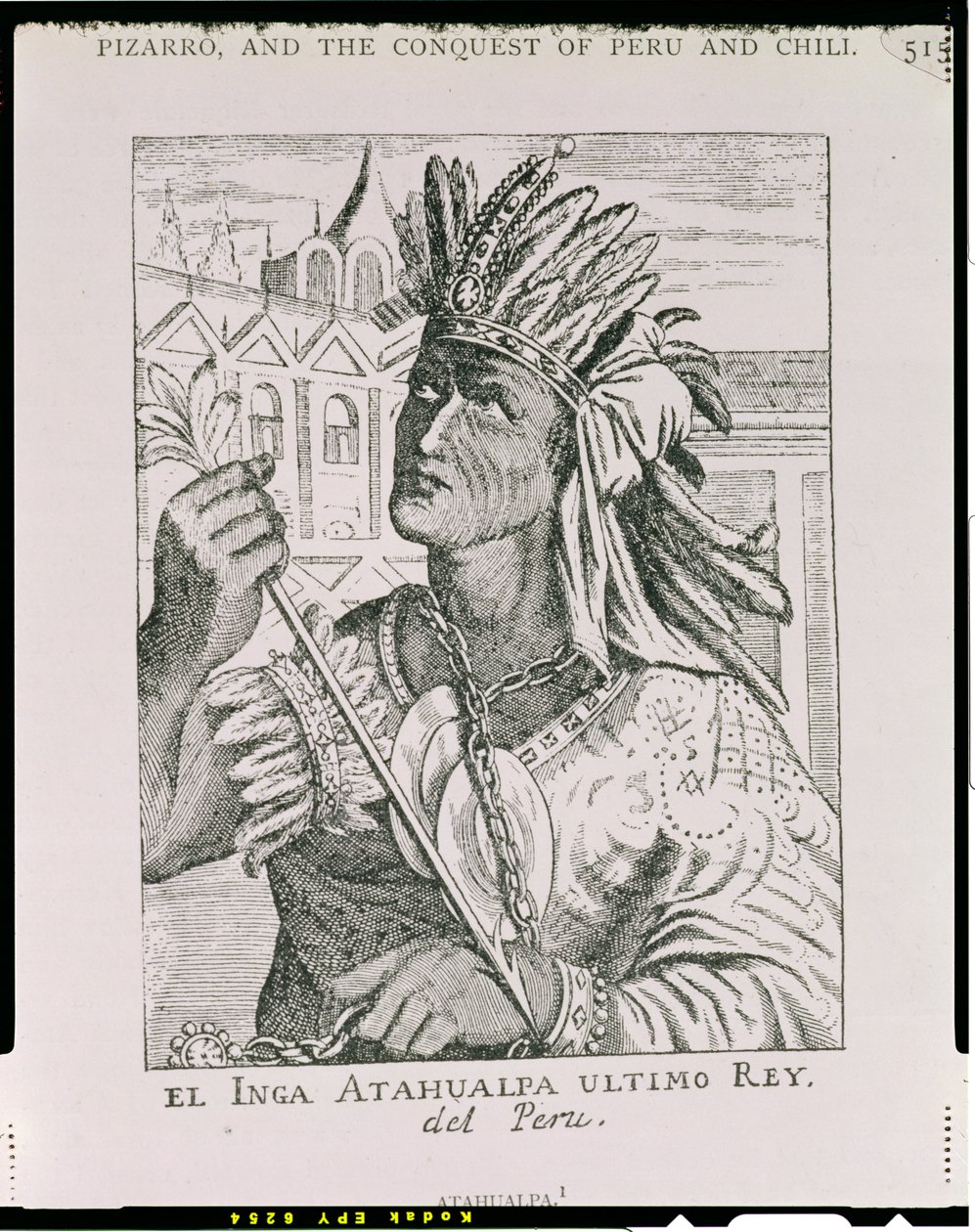 Az utolsó inka főnök, Atahualpa portréja az „Amerika narratív és kritikai történetéből”, Justin Winsor szerkesztője, London, 1886 (metszet) alkotó: English School