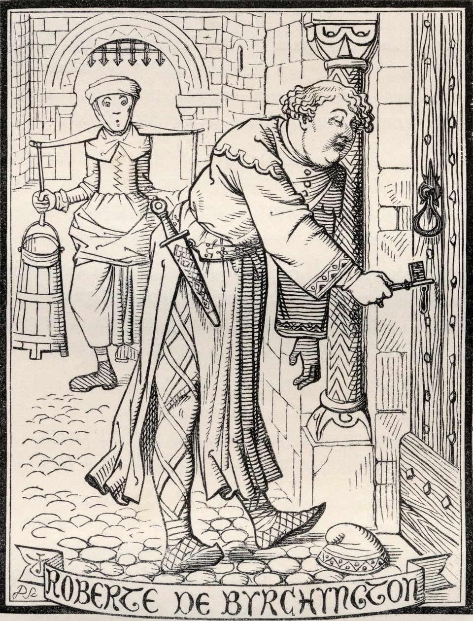 Roberte de Byrchyngton, Illusztráció a „Birchington testvérei” című vershez, J. Tenniel nyomán, Thomas Ingoldsby „The Ingoldsby Legends or Mirth and Marvels” című művéből, 1865-ben megjelent alkotó: English School