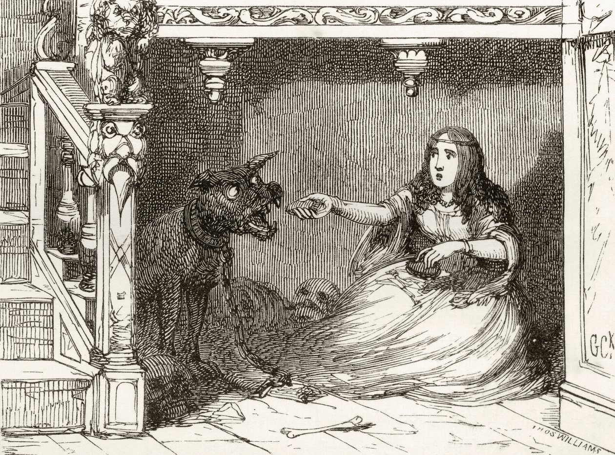"Adott neki egy zsemlét és egy zsömlét" - Illusztráció George Cruikshank "Bloudie Jacke of Shrewsberrie" című verséhez, Thomas Ingoldsby "The Ingoldsby legendái vagy Mirth és csodái" című költeményéből. alkotó: English School