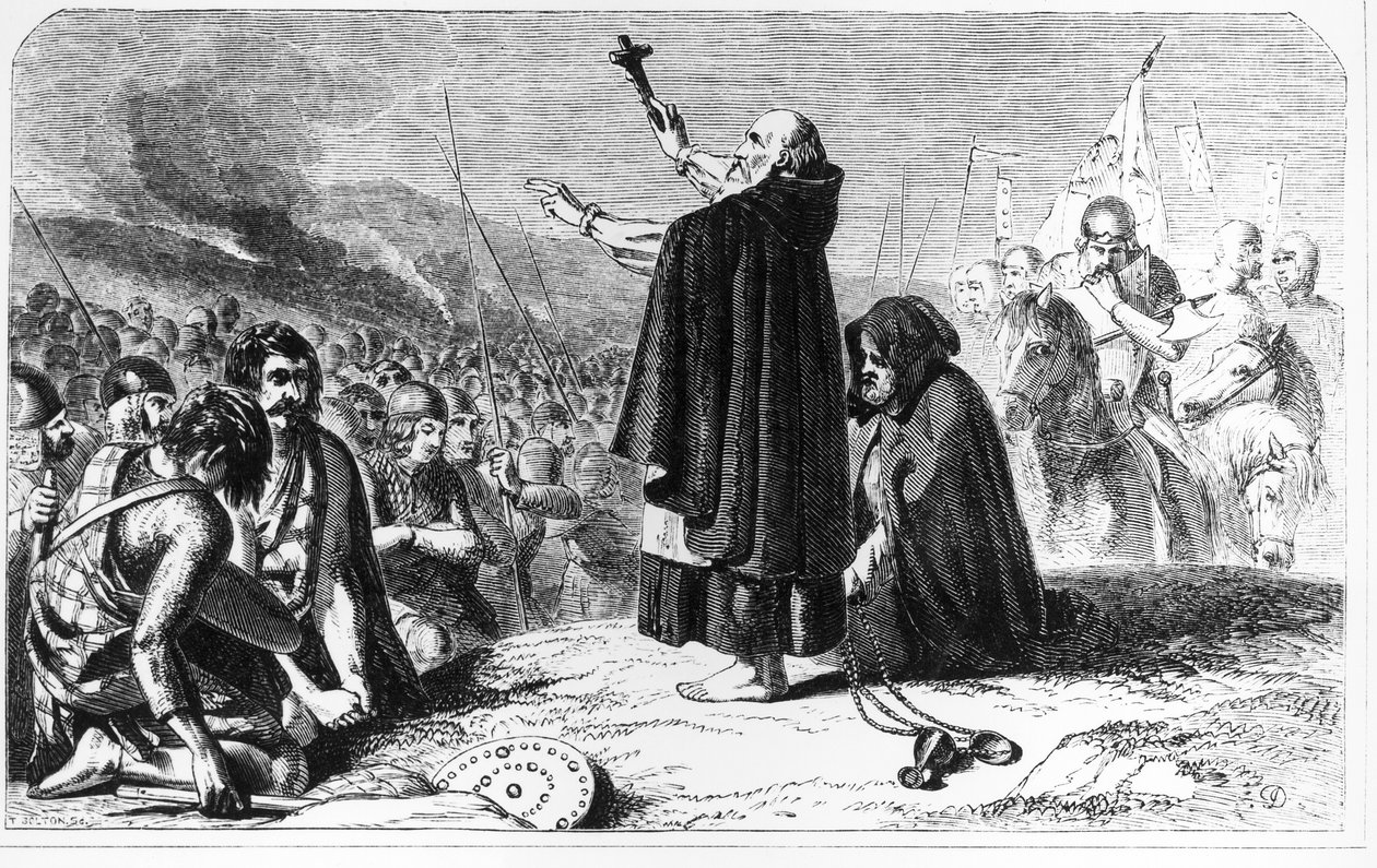 Inchaffray apátja megáldotta a skót hadsereget a bannockburni csata előtt, 1314. június 21., metszet: T. Bolton (metszet) (bundw fotó) alkotó: English School