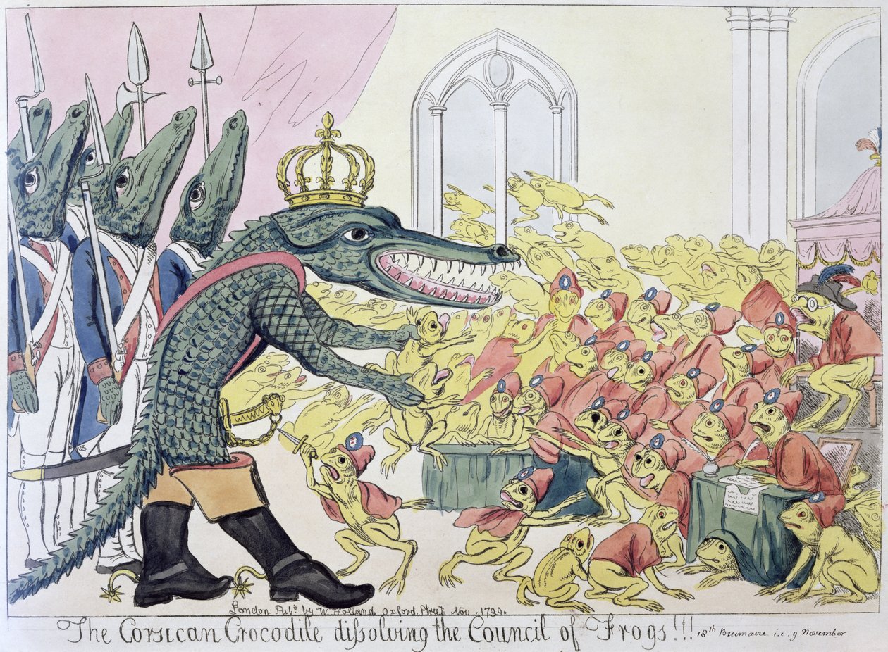 A korzikai krokodil feloszlatja a Békák Tanácsát, 1799. november 9. (litho) alkotó: English School