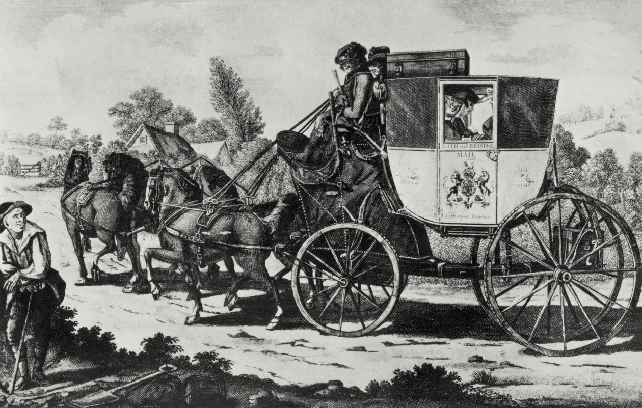 Az első postakocsi, 1784 (metszet) (bundw fotó) alkotó: English School