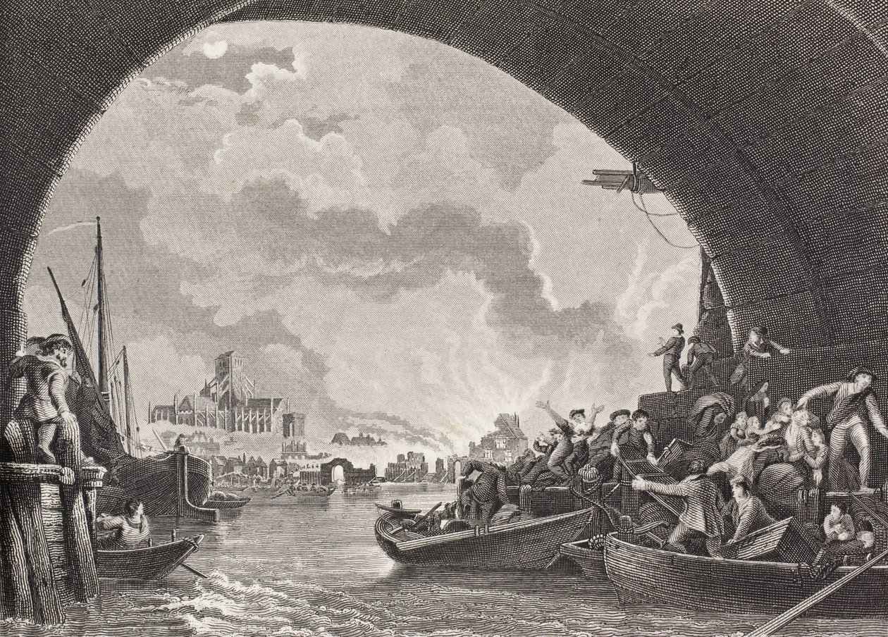 The Great Fire of London, 1666, a "Gallery of Historical Portrés"-ból, megjelent 1880 körül (litho) alkotó: English School