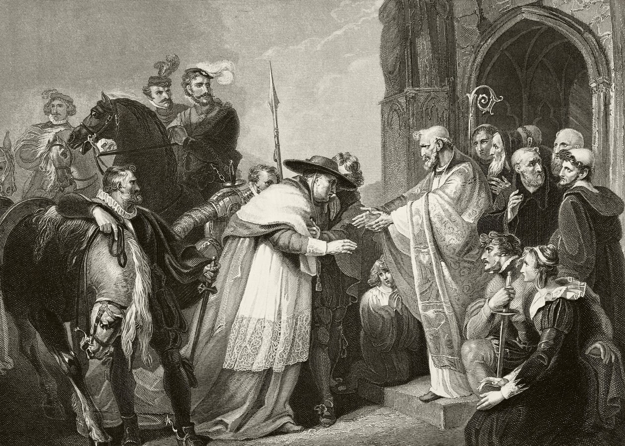 Thomas, Wolsey bíboros a Leicester Abbey-ben, miután 1530-ban Londonba menet megbetegedett, William Hickman Smith Aubrey (1858-1916) „Anglia nemzeti és hazai története” című könyvéből kiadott Lon. alkotó: English School