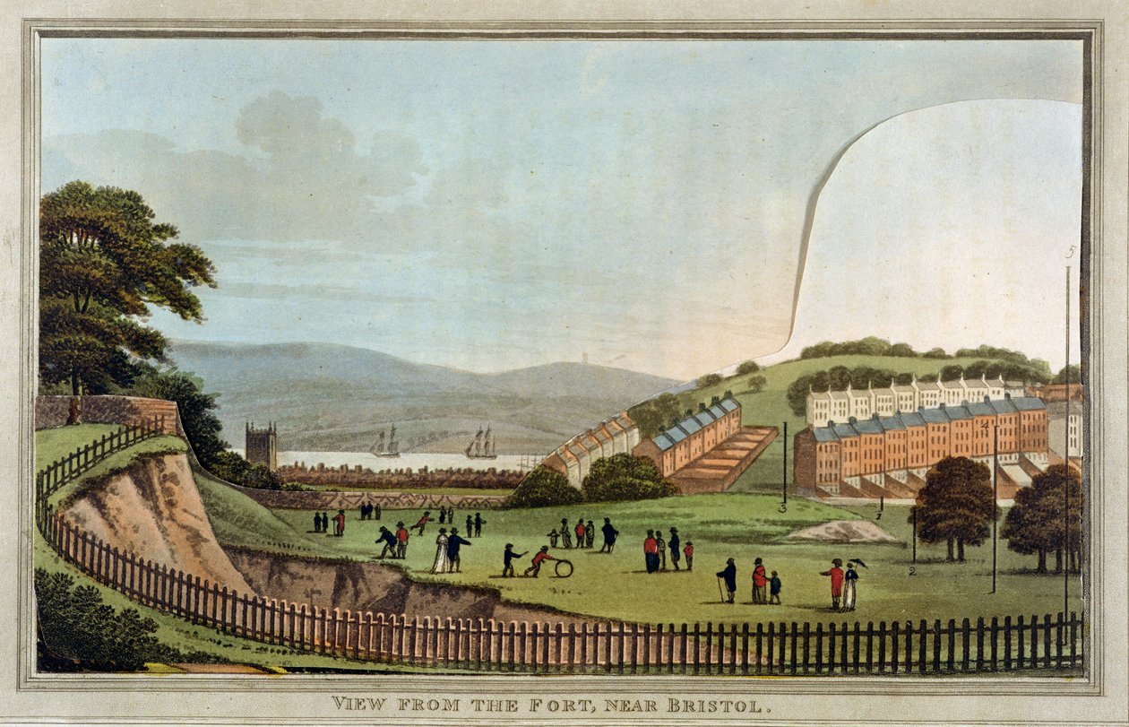 Kilátás a Bristol melletti erődből, Humphrey Repton (1752-1818) megfigyelései a tájkertészet elméletéről és gyakorlatáról (színes akvatinta fedéssel) (lásd még: 245522) alkotó: English School