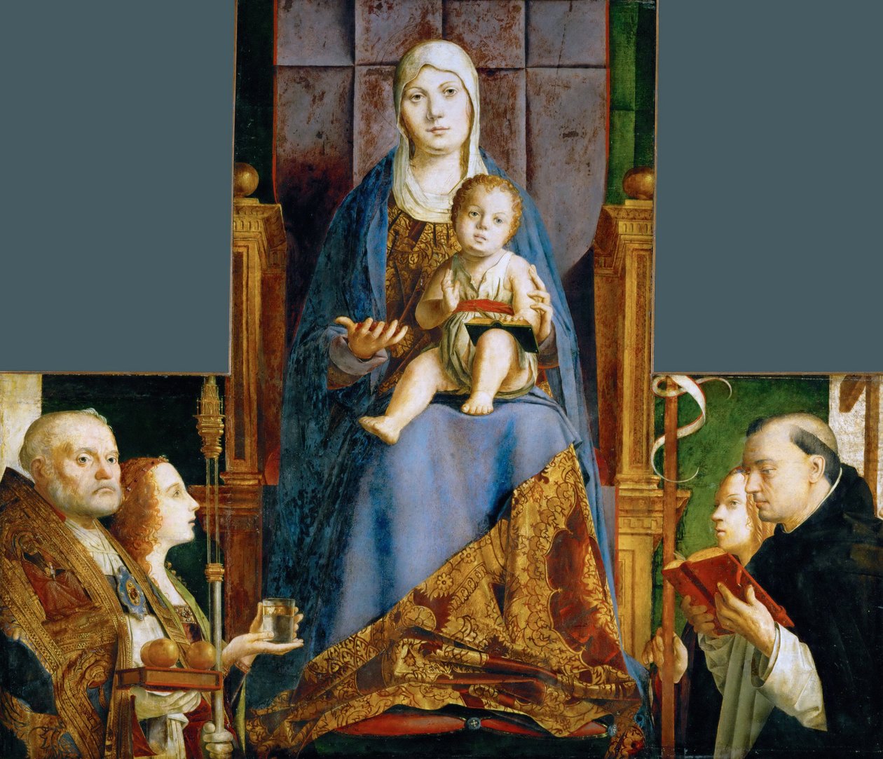 Madonna és Bari SS -Miklós, Anasztázia, Ursula, Dominic és Helen alkotó: Antonello de Antonio