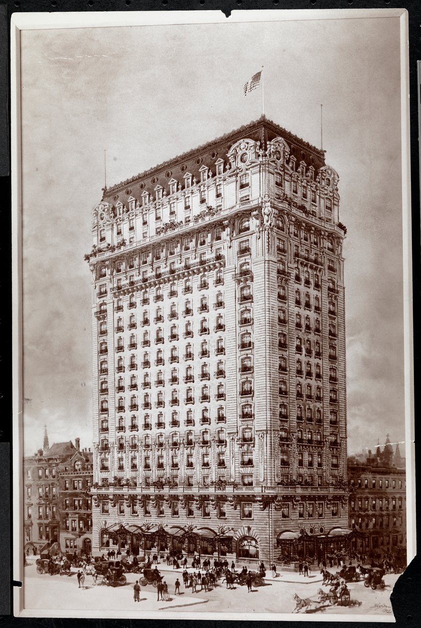 Fénykép a New York-i 5th Avenue és 55th Street délkeleti sarkában található St. Regis Hotel rajzáról, készítette: Hughson Frederick Hawley (1850-1936), 1902 (ezüst zselatin nyomat) alkotó: Byron Company