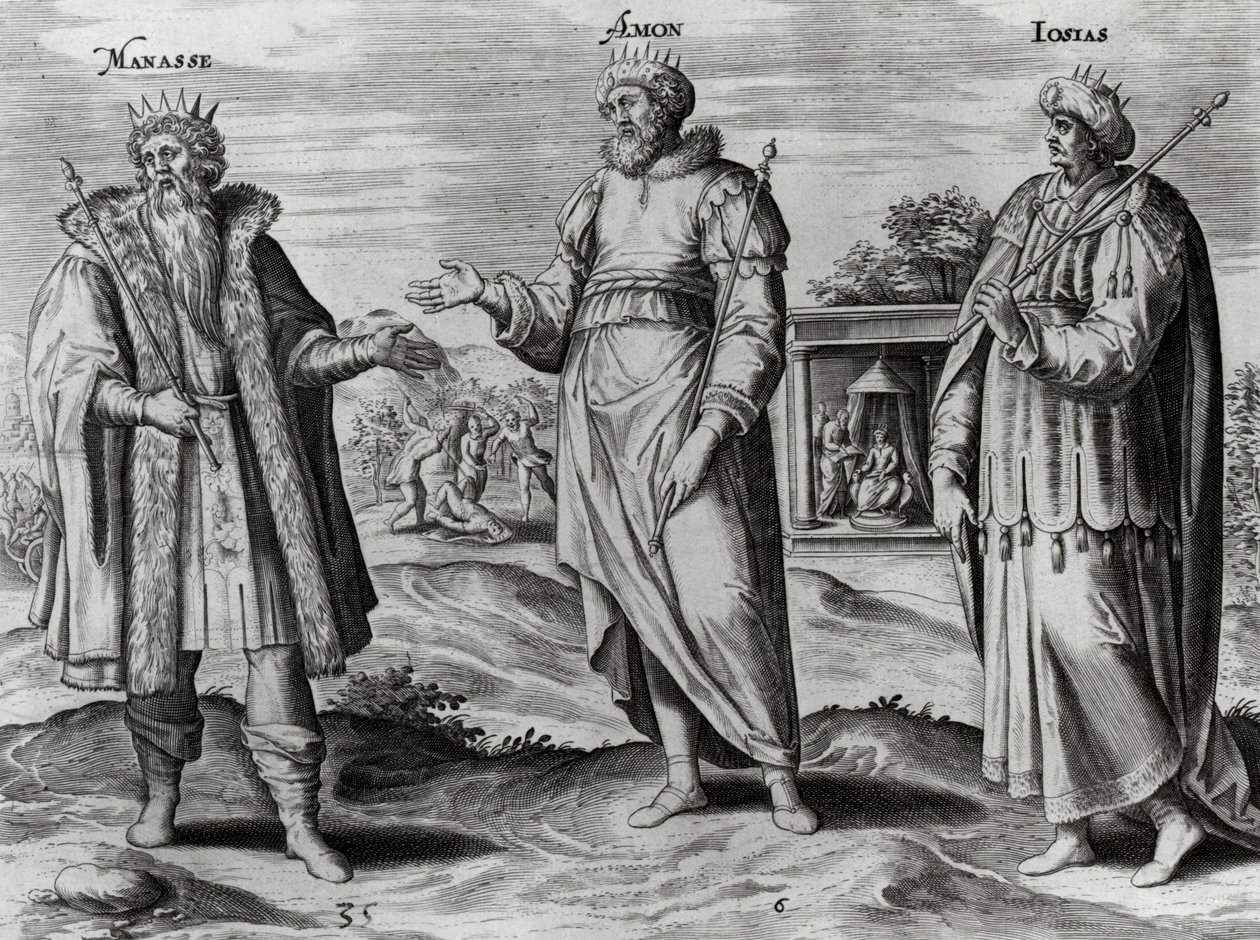 Manassé (i.e. 697-642) Amon (i.e. 642-640) és Jósiás (i.e. 640-609) (metszet) (bw fotó) alkotó: Dutch School