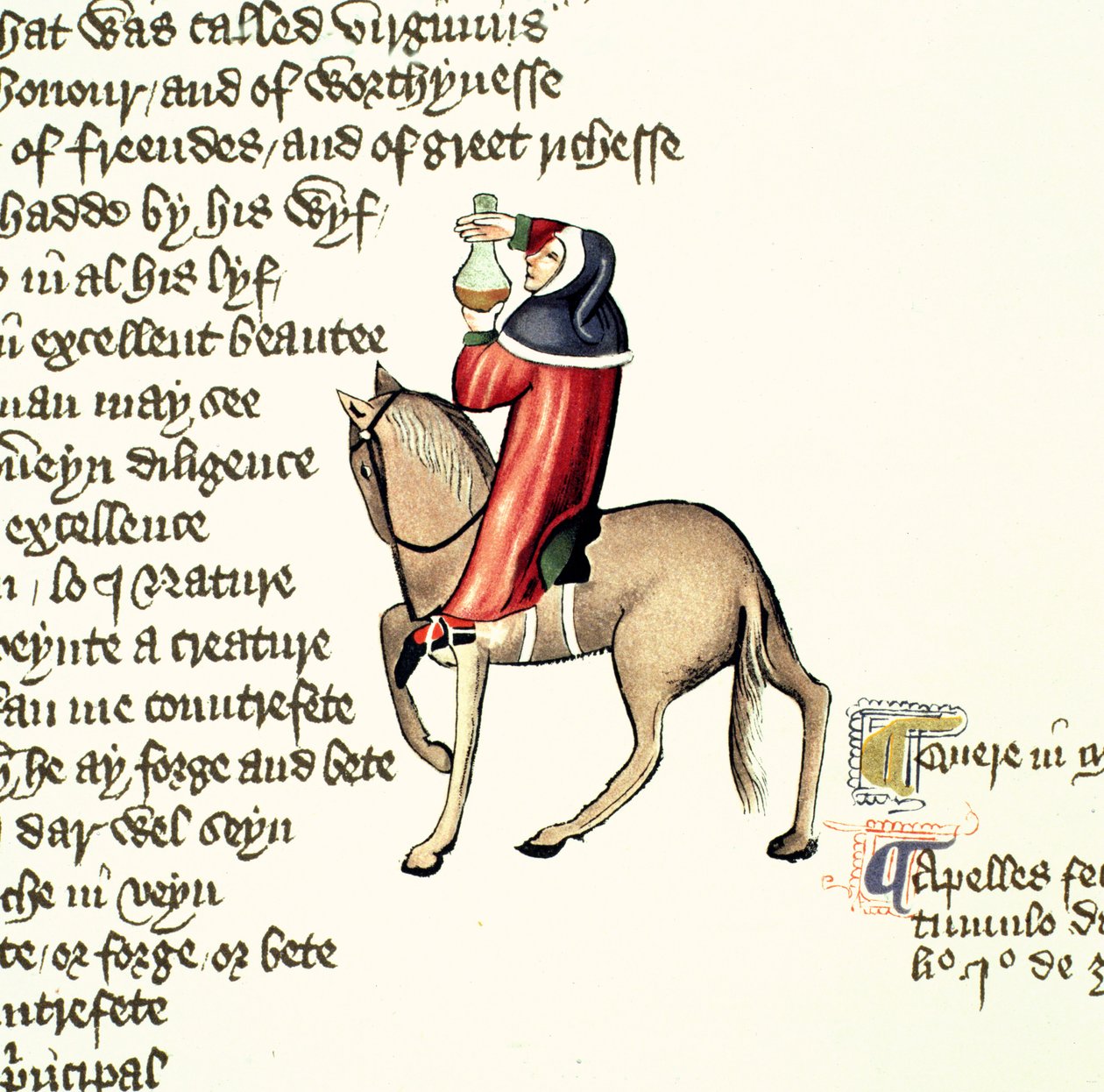 Az orvos, részlet a Canterbury-mesékből, Geoffrey Chaucer (c.1342-1400) Ellesmere-kézirat, fakszimile kiadás, 1911 (az eredeti részleteket lásd: 128926) alkotó: English School