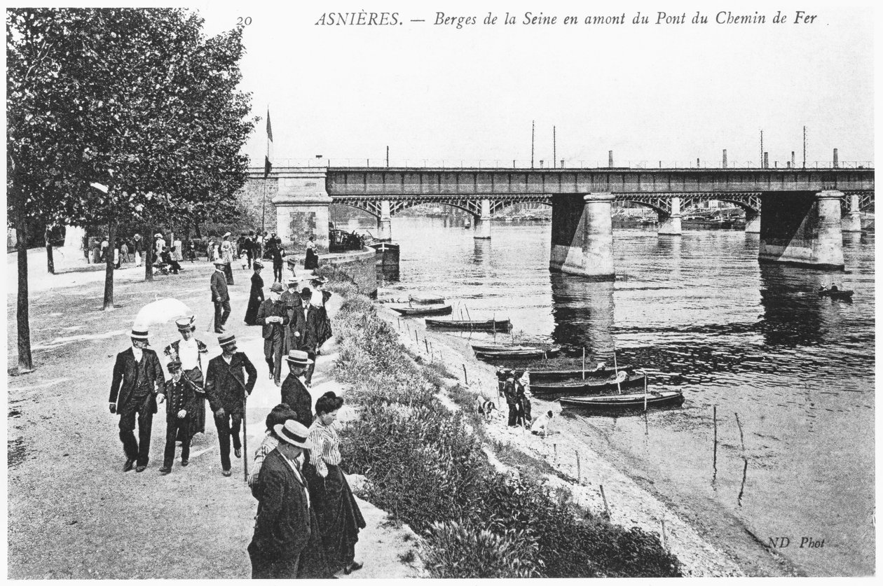 Asnieres, a Szajna partja és a vasúti híd, 1900 körül alkotó: French Photographer