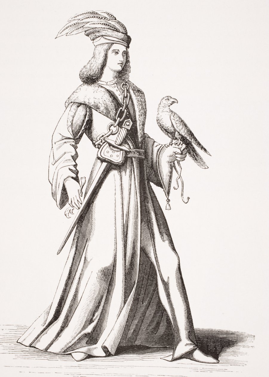 Egy tizenötödik századi provence-i nemes, Jean Baptiste Bonnart (1654-1726) „Kosztümök a 10. századtól a tizenhatodik századig” című művében Paul La „Le Moyen Age et La Renaissance” című művéből készült illusztrációja után. alkotó: French School